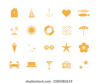 Summer icon collection.
Set of the summer rest symbols in minimalistic style on the white background