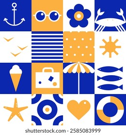 Summer icon collection.
Set of the summer rest symbols in minimalistic style 
