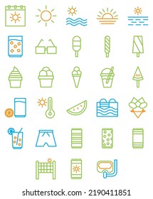 Summer icon collection, white color background 