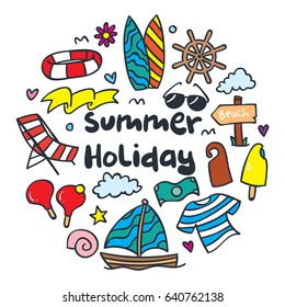 Summer icon in cute doodle style