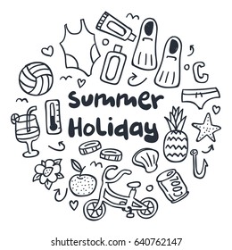 Summer icon in cute doodle style