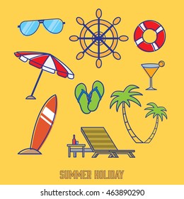 Summer icon doodle with colorful background. Vector illustration