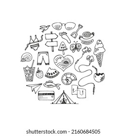 Icono de verano en estilo doodle. Fondo de la ilustración Sketch dibujada a mano