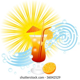 Summer icon with drink and sun