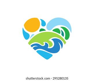 Summer icon in the form of heart .
