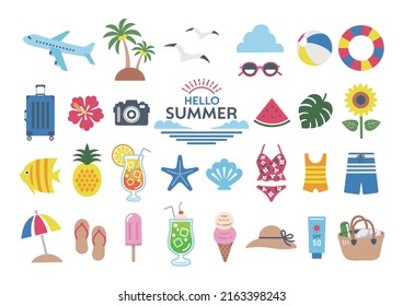 Summer icon illustration material set