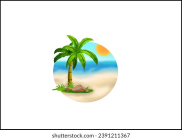 Summer icon landscape on the beach with heat and sun