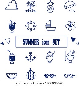 Summer icon line drawing illustration set