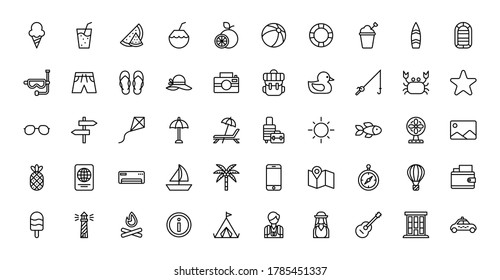 Summer icon on isolated white background with outline style. Summer holidays vector icon illustration for logo, ui, web, apps, banner, poster, brochure, infographic, etc.