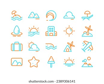 Summer Icon Otline Two-Tone Style. Holiday and Vacation Icons Collection Perfect for Websites, Landing Pages, Mobile Apps, and Presentations. Suitable for User Interface or User Experience UI UX.