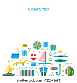 Summer icon outline set for summer holiday and travel. Summer outline on the theme of summer, travel, trekking, vacation, weekend beach. Icon summer time outline. Summer icons for design outline. 