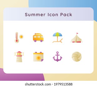 summer icon pack collection white isolated background with gradient color style