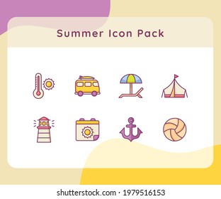 summer icon pack collection white isolated background with filled color cartoon flat style