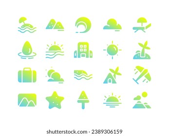 Summer Icon Pack Gradient Filled Style. Holiday and Vacation Icons Collection Perfect for Websites, Landing Pages, Mobile Apps, and Presentations. Suitable for User Interface or User Experience UI UX.