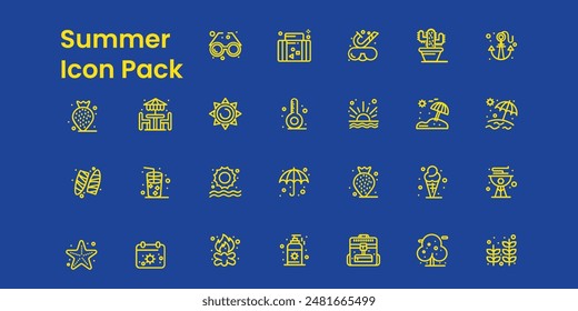 Summer icon pack on isolated dark blue background