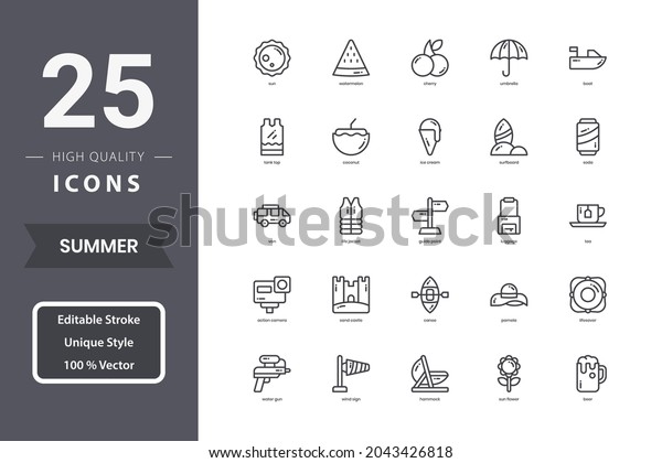 Summer icon pack for your website design, logo,\
app, UI. Summer icon outline design. Vector graphics illustration\
and editable stroke.