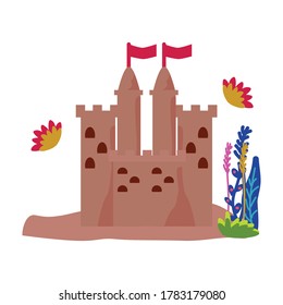 Diseño de arte de Castillo de arena en iconos de verano