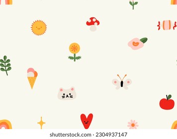 Summer icon seamless pattern background