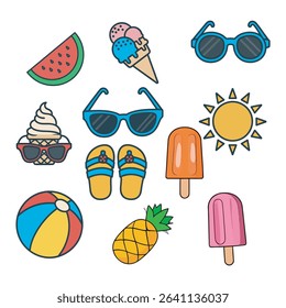 Summer icon set 1 vector color art, free edit, use for icon, sticker, etc.