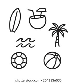 Summer icon set 4 vector line art isolated on white background, free edit. or Holiday icon set.