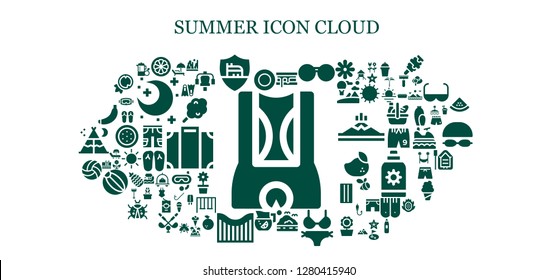  summer icon set. 93 filled summer icons. Simple modern icons about  - Shorts, Frisbee, Mangosteen, Roma, Smore, Sunglasses, Sea, Bikini, Lemonade, Roller coaster, Volleyball