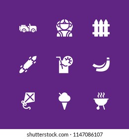 summer icon set. bbq, suv and juice vector icon for graphic design and web