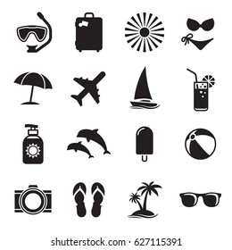 Summer icon set. Black on a white background