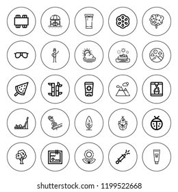 Summer icon set. collection of 25 outline summer icons with bamboo, berry, corn, cream, flower, ice cream, ladybug, mountain, sunny, table, terrace icons. editable icons.