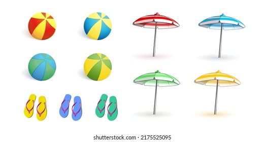 Summer icon set. A collection of bright colored icons on the topic of beach accessories and summer rest. Vector illustration