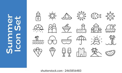 Summer Icon Set with editable vector outline. 