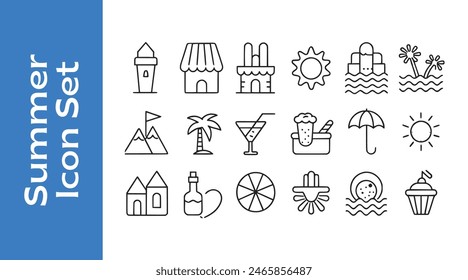 Summer Icon Set with editable vector outline. 
