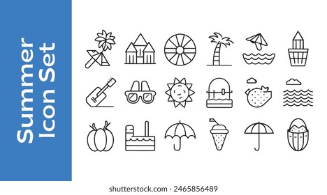 Summer Icon Set with editable vector outline. 