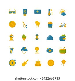 summer icon set. flat color icon collection. Containing summer icons.