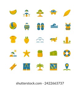 summer icon set. flat color icon collection. Containing summer icons.