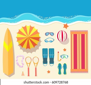 Summer Icon Set. Flat Sand Beach Design