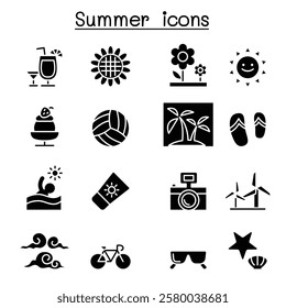 Summer icon set in glyph style