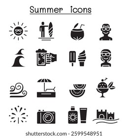 Summer icon set in glyph style