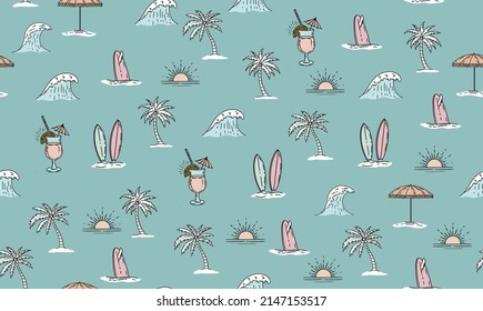 Summer icon set, hand drawn illustration.