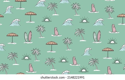 Conjunto de iconos de verano, ilustración dibujada a mano.
