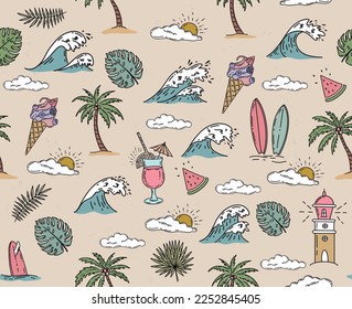 Summer icon set, hand drawn illustration.