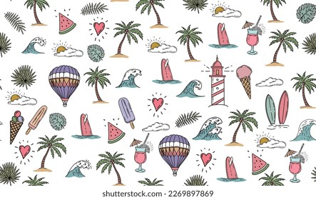 Sommersymbol-Set, handgezeichnete Illustration.	