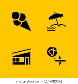 summer icon set. ice cream, modern house and beach umbrella vector icon for graphic design and web