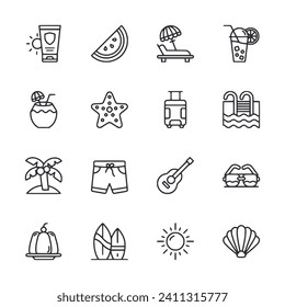 summer icon set isolated on white