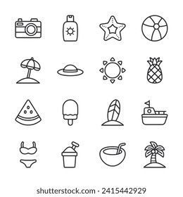 summer icon set isolated on white