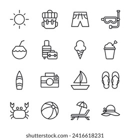 summer  icon set isolated on white