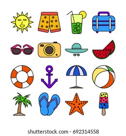 summer icon set isolated on white background. vector illustration