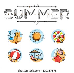 Summer icon set with lettering 