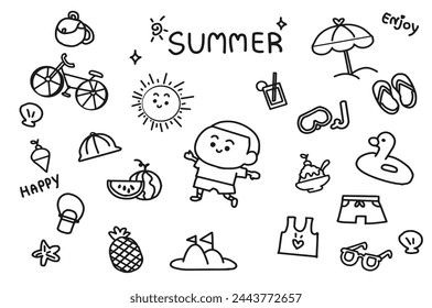 Summer icon set line art.