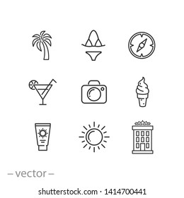 Summer, icon set, line style, vector illustration eps10
