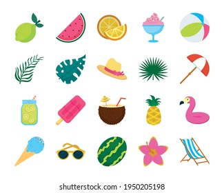 summer icon set on background